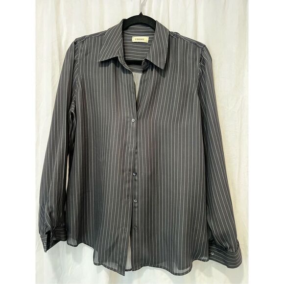 L'Agence Women's Gray Pinstripe Long Sleeve Button-Up Blouse Size Large NWOT - Picture 1 of 6